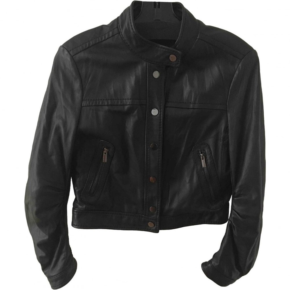 BCBG Black Real Leather Moto Jacket